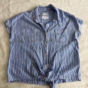 LOLA RIVER Blue White Striped Shirt Size Small